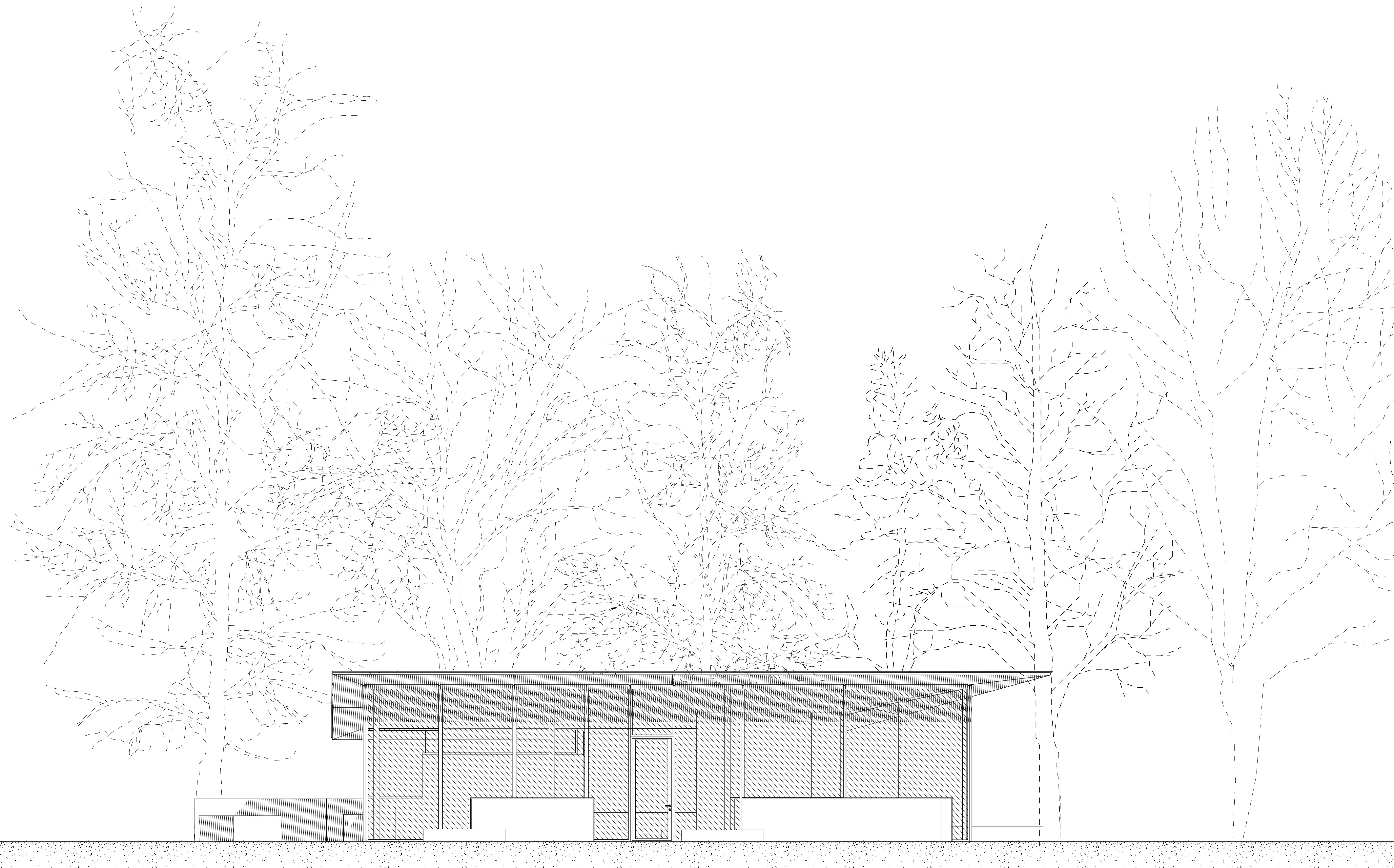 Elevation of the small pavilion located in the Central Campus of University of Warsaw.