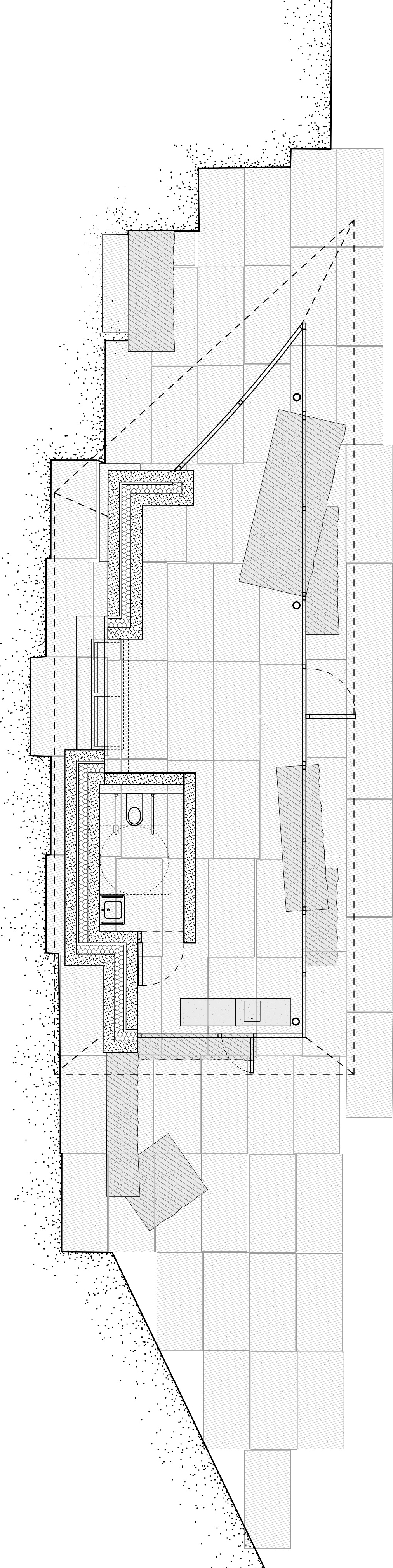 Floorplan drawing the small pavilion located in the Central Campus of University of Warsaw.