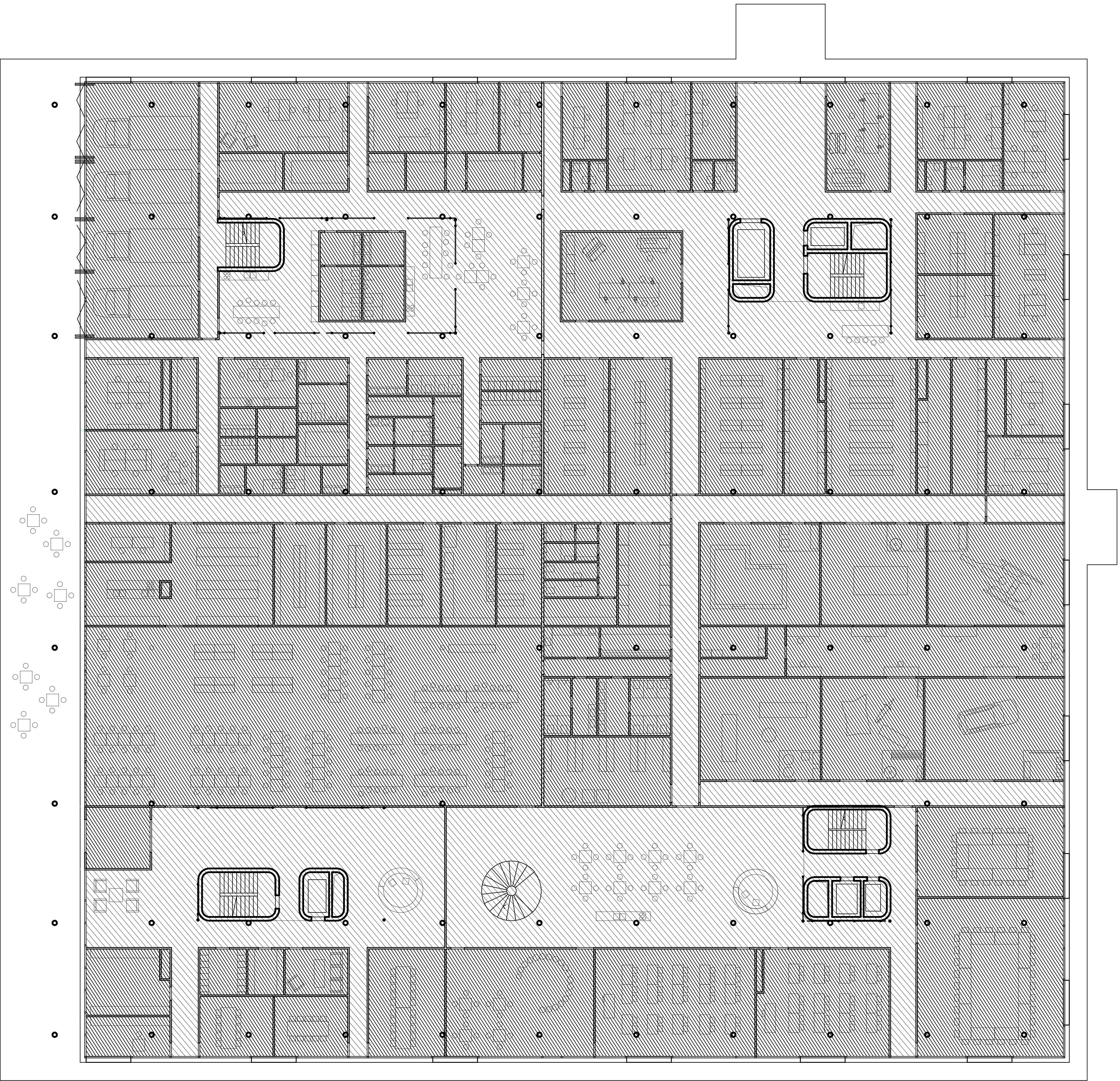 Floorplan - ground level - 0 - of the building for Prague Medical Emergency Service made out of black polished concrete and steel elements.