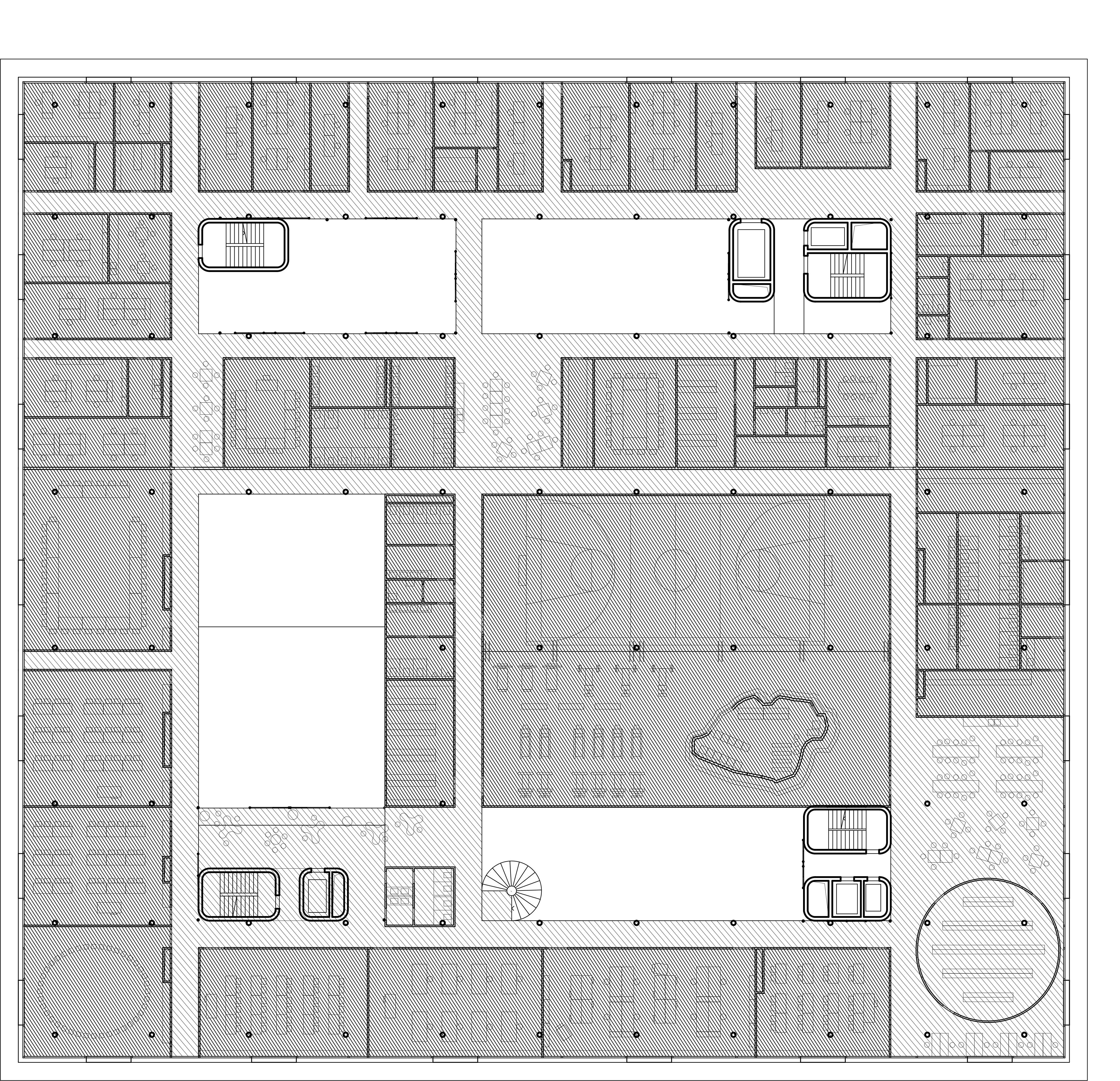 Floorplan - level +1 of the building for Prague Medical Emergency Service made out of black polished concrete and steel elements.
