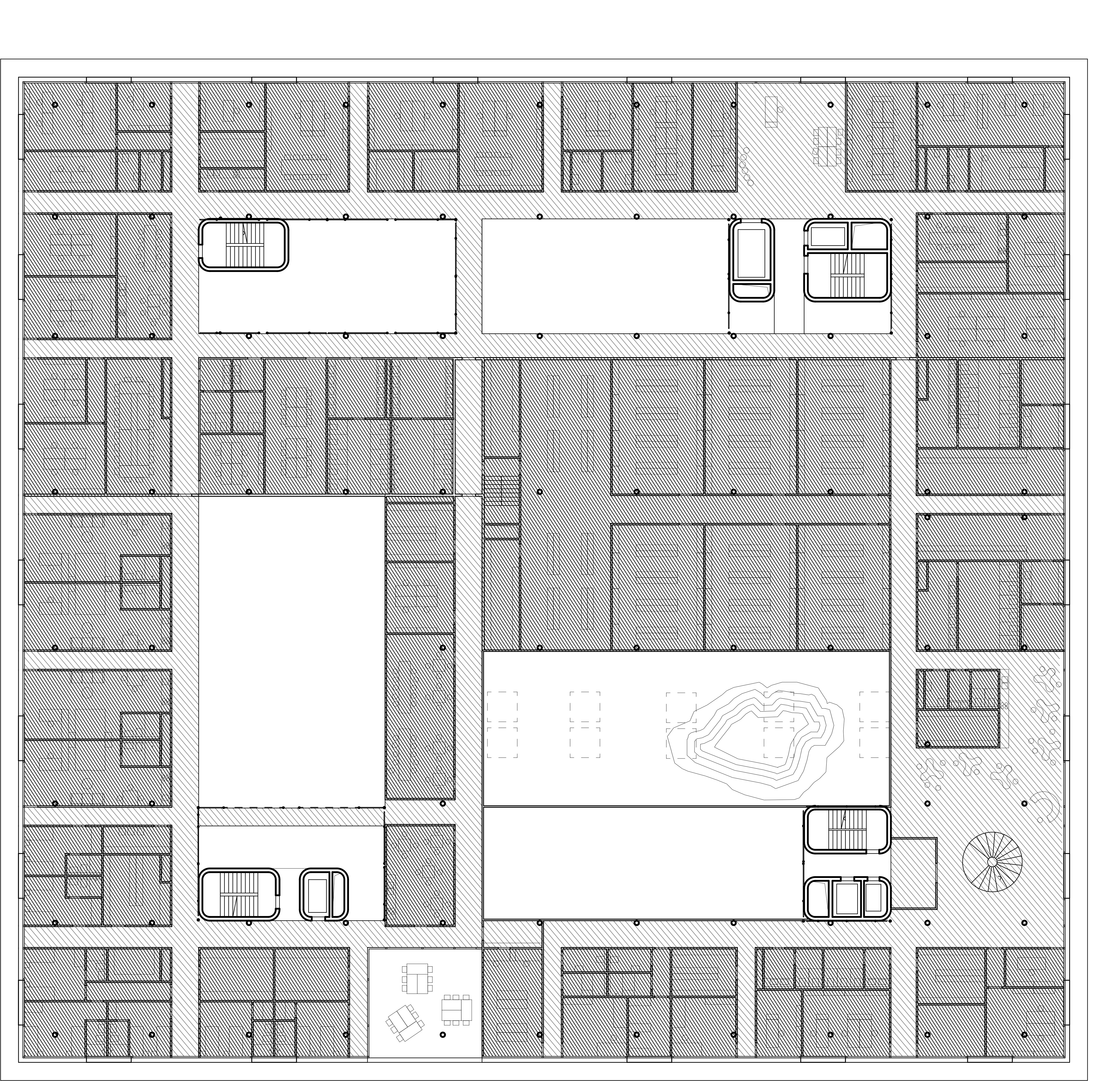 Floorplan - level +3 of the building for Prague Medical Emergency Service made out of black polished concrete and steel elements.