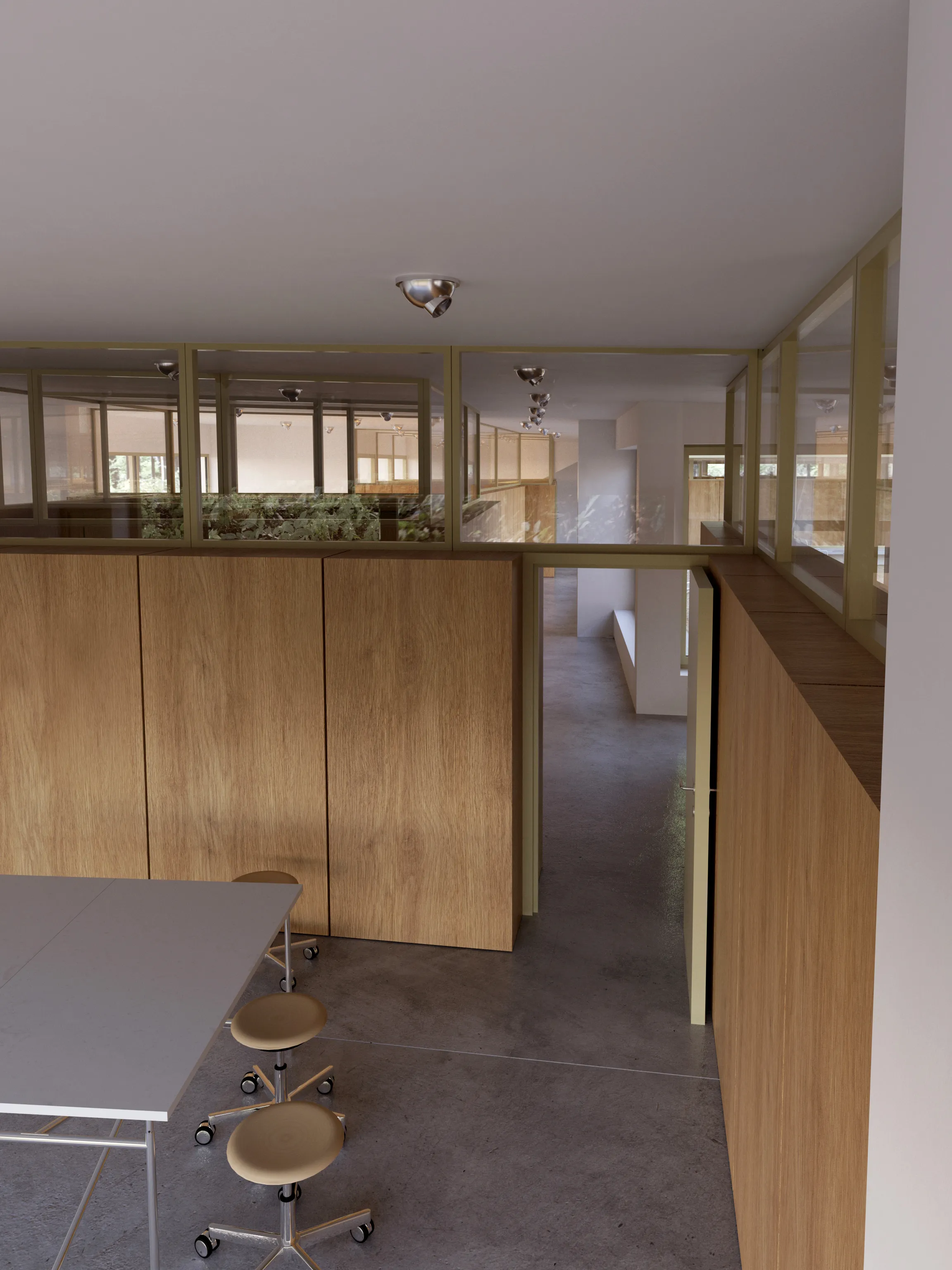The space of an exemplary classroom for children inside the designed day support building with a FAB-LAB unit in Warsaw Wesoła.