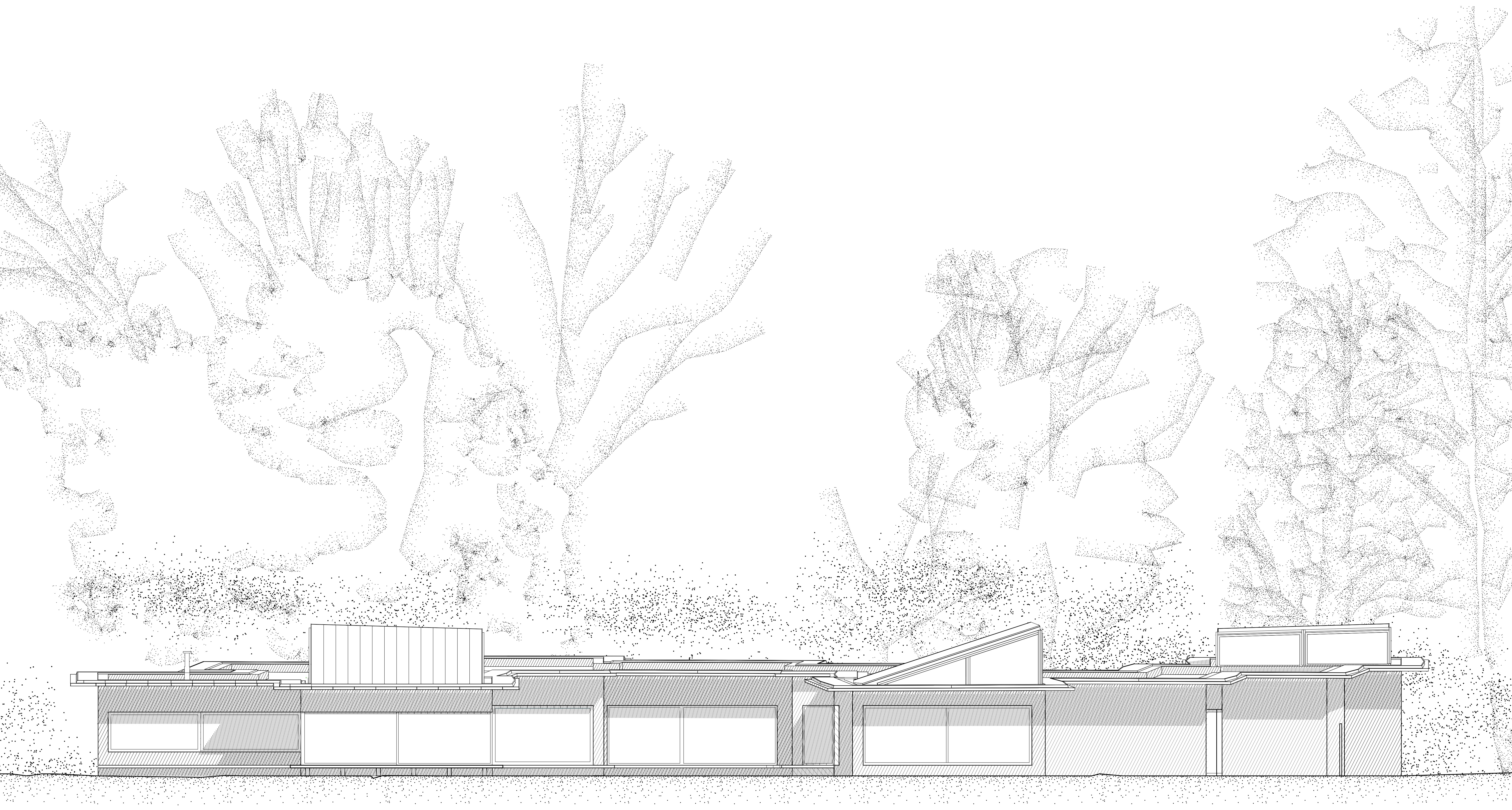 Elevation of the designed day support building with a FAB-LAB unit in Warsaw Wesoła.