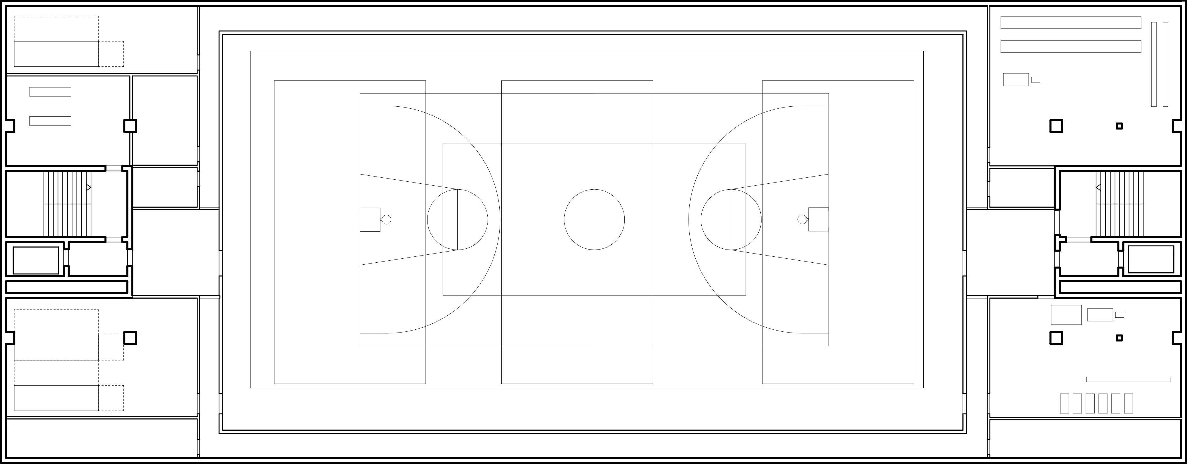 Floorplan level -2 of a school building in Isengrind, Zurich with a big sports hall and cloak rooms.