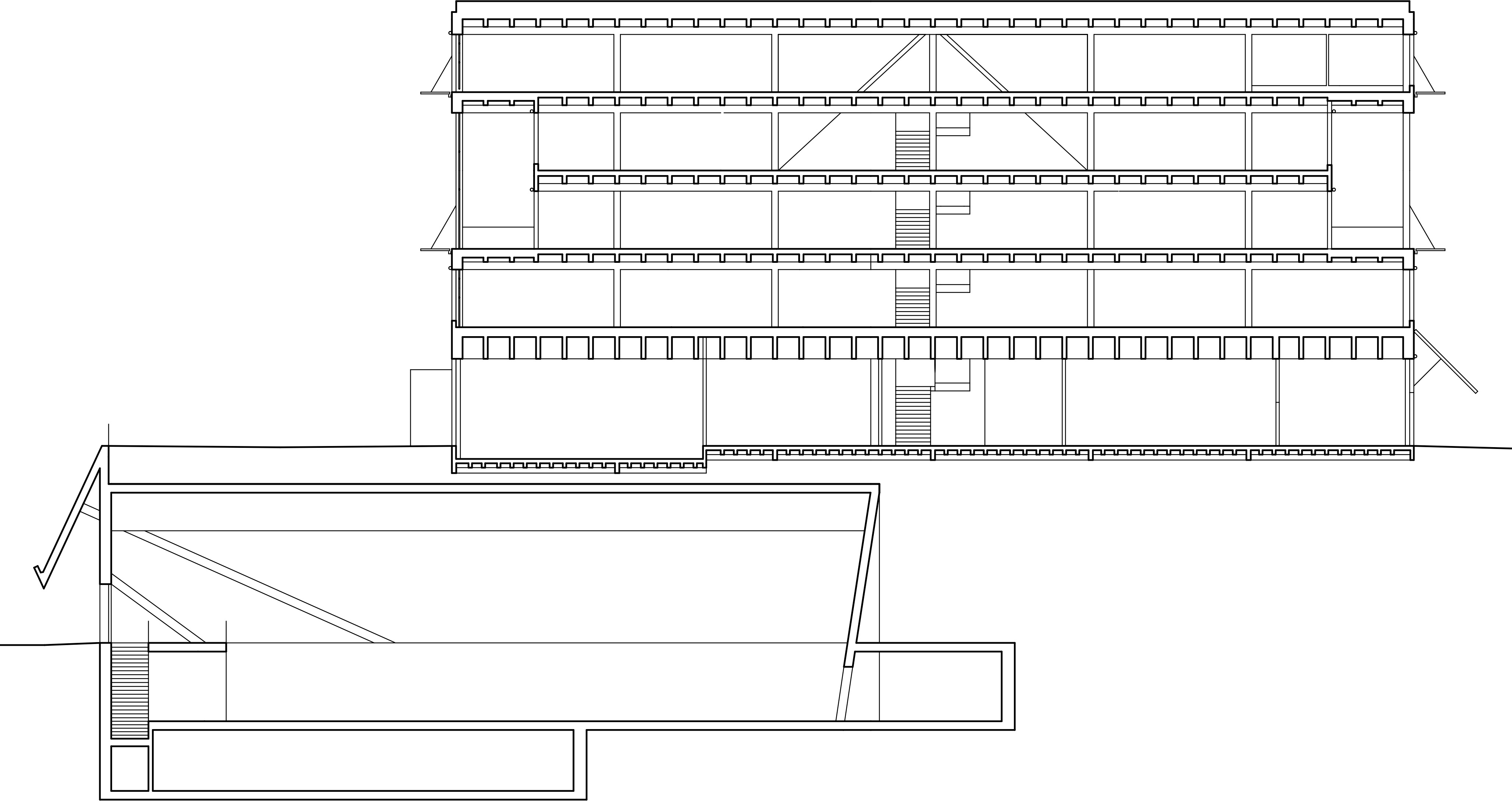 Long section of a school building in Littau Dorf, Luzern, Switzerland.