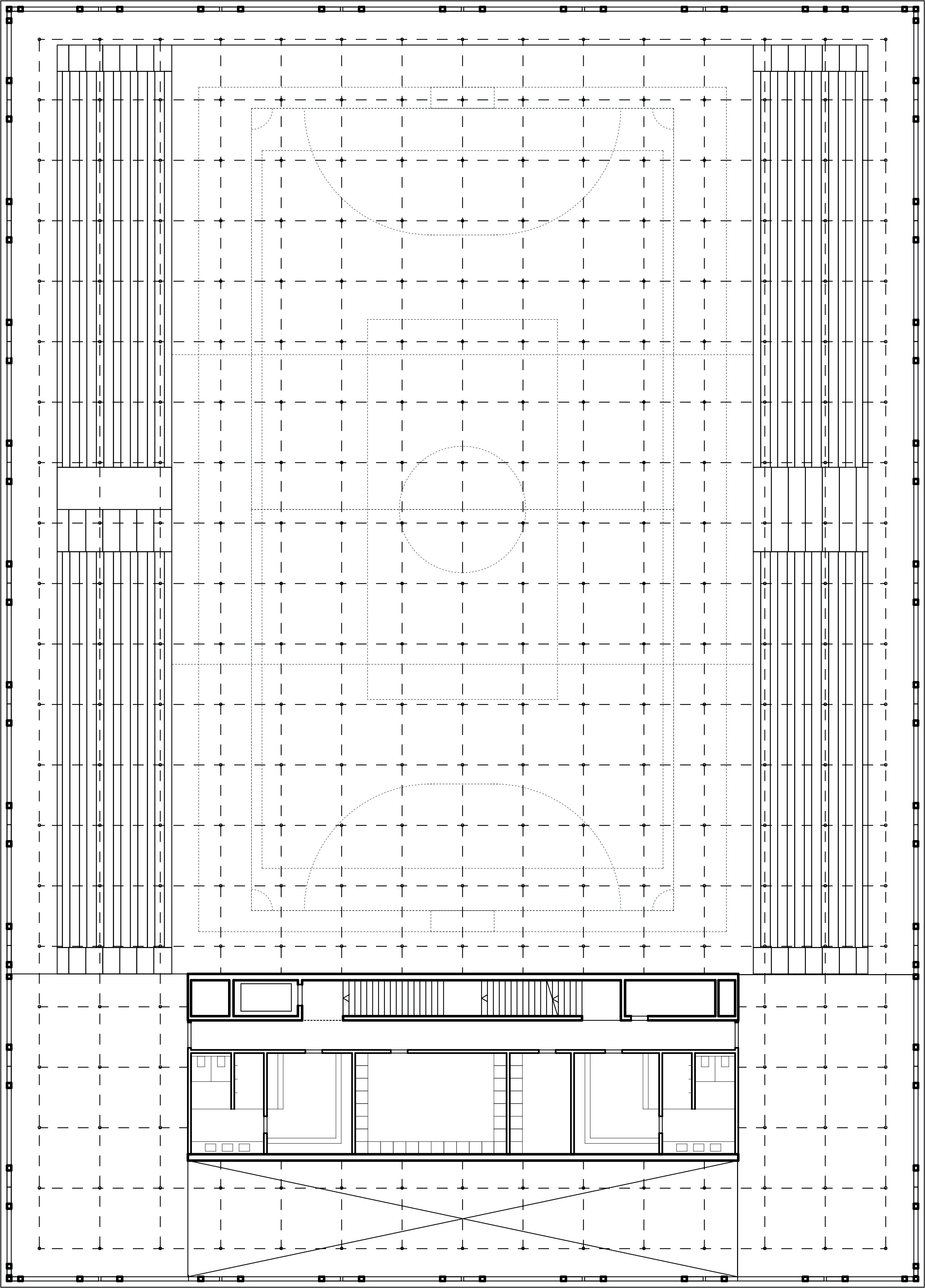 Floorplan level +1 of a sports hall being an extension of an existing elementary school in Miechów, Małopolskie voivodship.