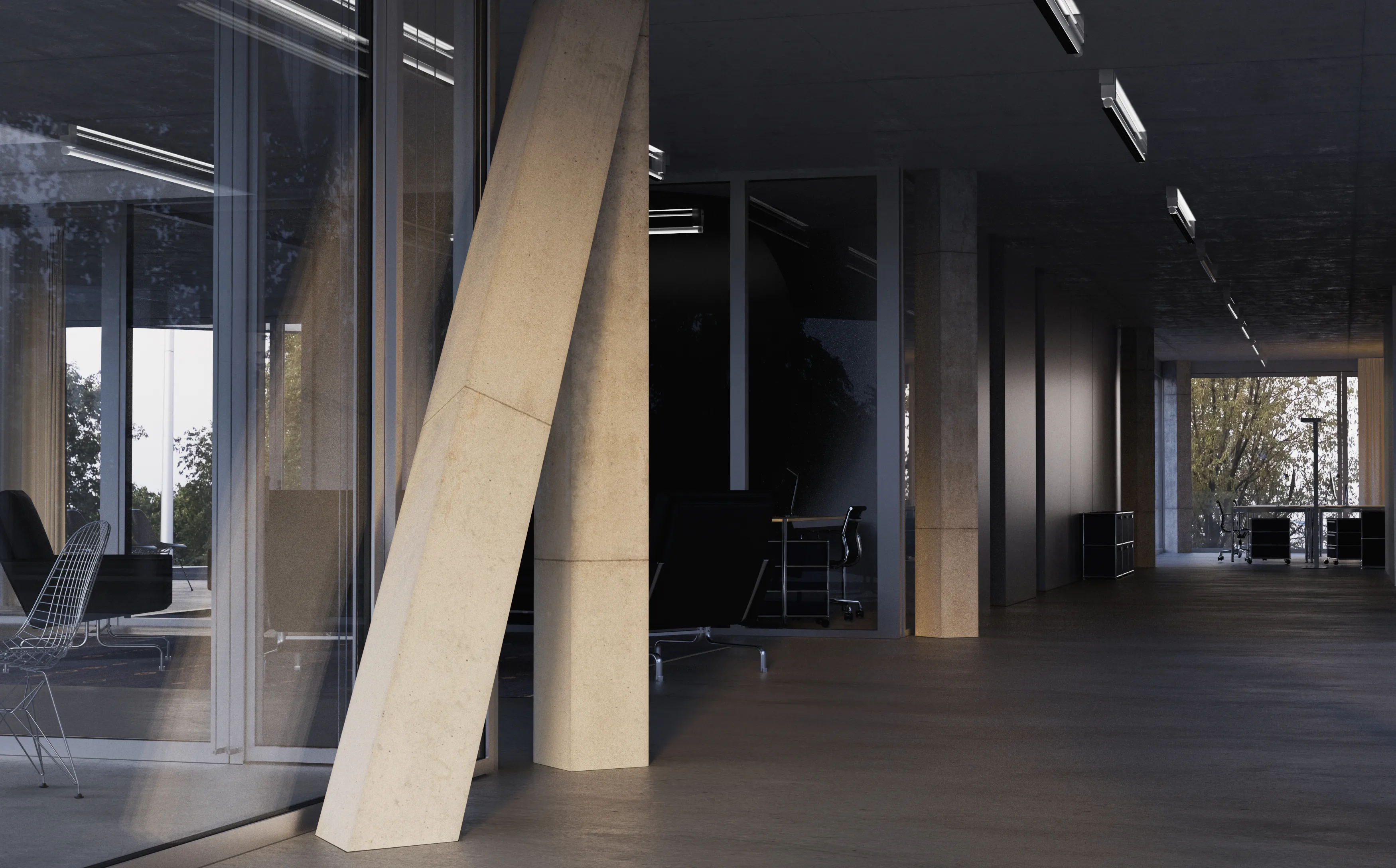 Common space of the University of Warsaw's research and teaching building for the Faculty of Social Sciences and Sociology at Furmańska Street in Warsaw.