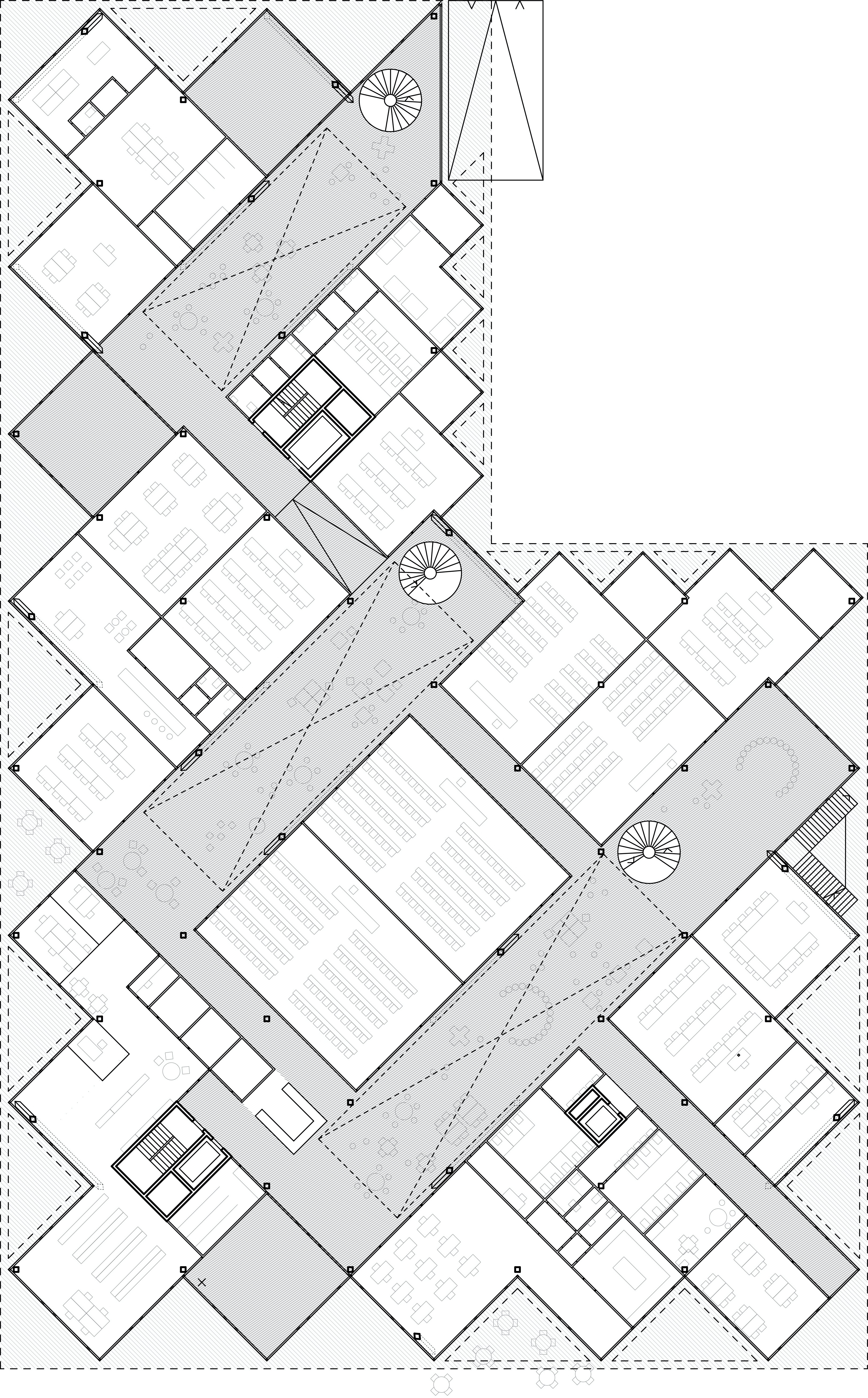 Floorplan - ground level - of the University of Warsaw's research and teaching building for the Faculty of Social Sciences and Sociology at Furmańska Street in Warsaw.